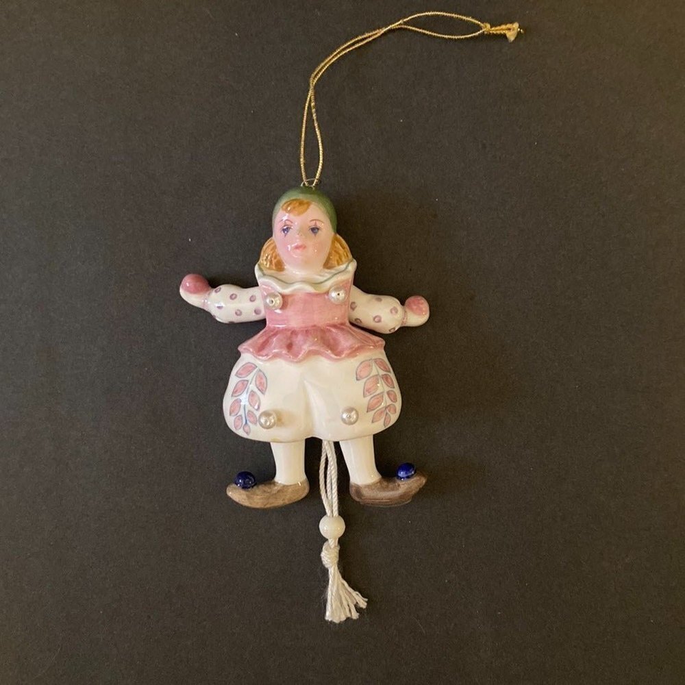 Schmid Vintage Porcelain Girl Juggler Pull String Ornament 1991